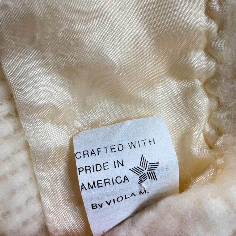 Vintage Cream Thermal Blanket Satin Ruffle Trim Made in USA  64x80 - Picture 2 of 4
